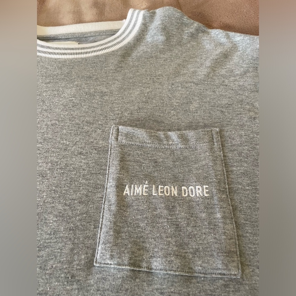 Grey and white Aime Leon Dore shirt